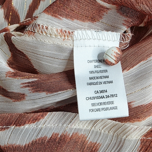 Sheer Women's Ruffle-Neck Button Front Blouse - Cream & Rust - Picture 9 of 9